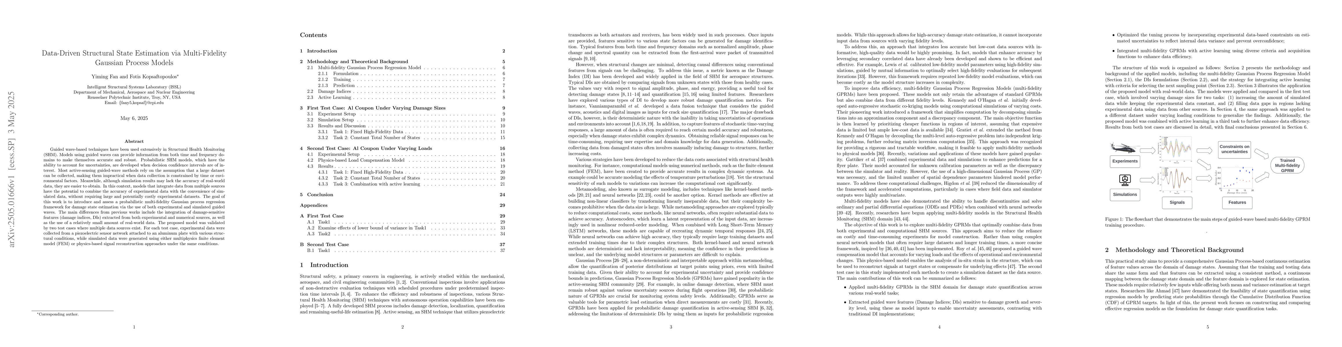 Thumbnail for Data-Driven Structural State Estimation via Multi-Fidelity Gaussian
  Process Models