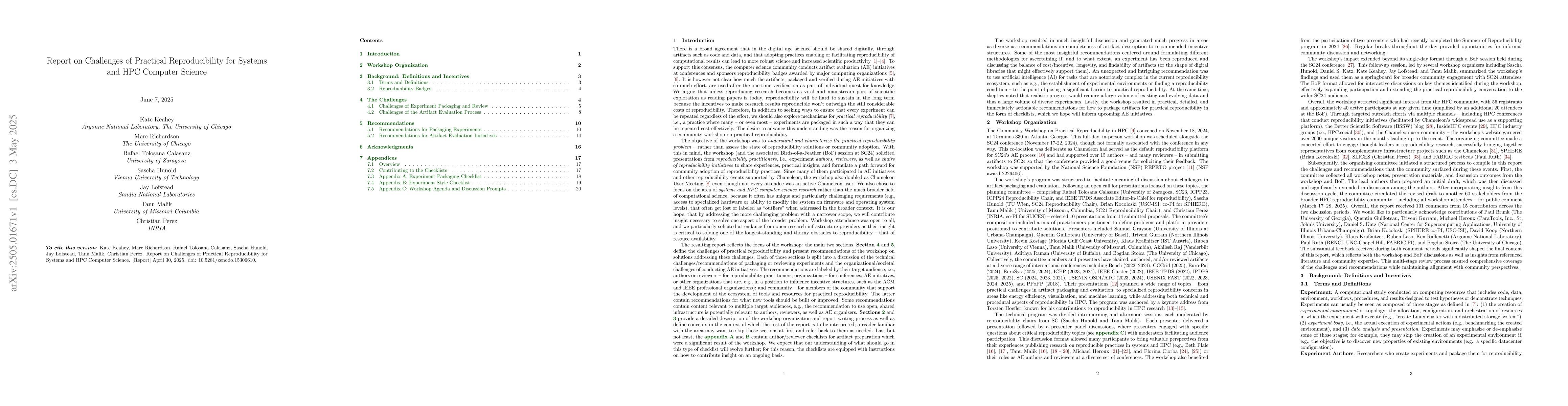 Thumbnail for Report on Challenges of Practical Reproducibility for Systems and HPC
  Computer Science