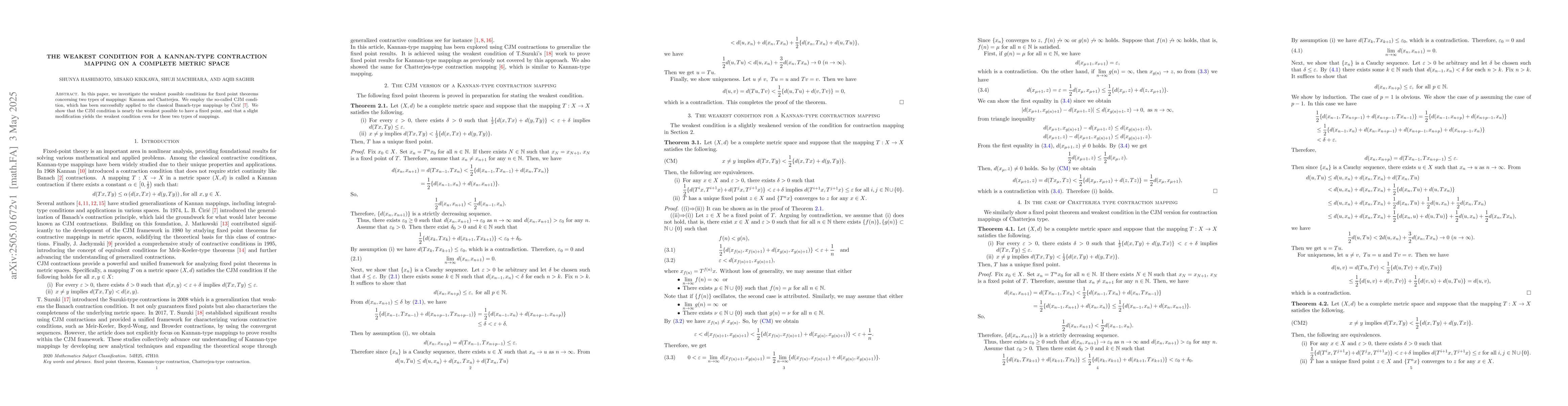 Thumbnail for The weakest condition for a Kannan-type contraction mapping on a
  complete metric space