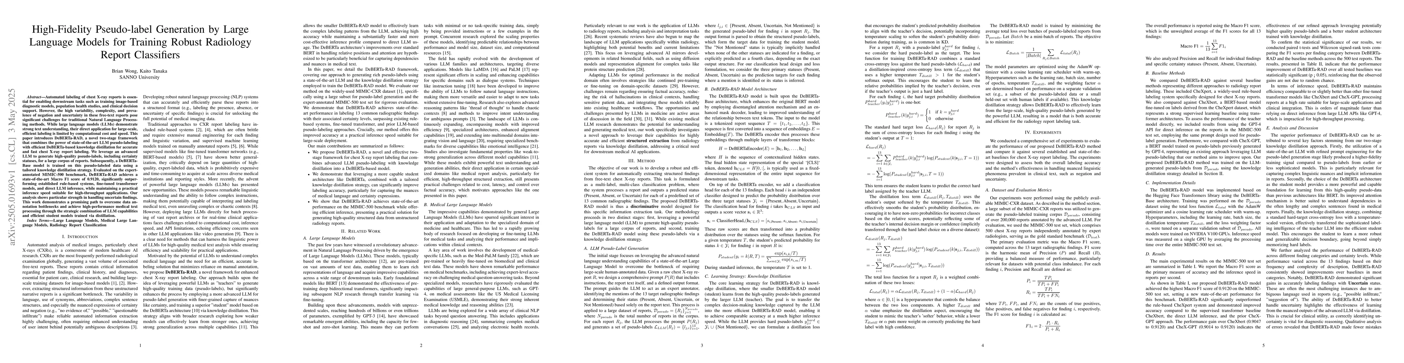Thumbnail for High-Fidelity Pseudo-label Generation by Large Language Models for
  Training Robust Radiology Report Classifiers