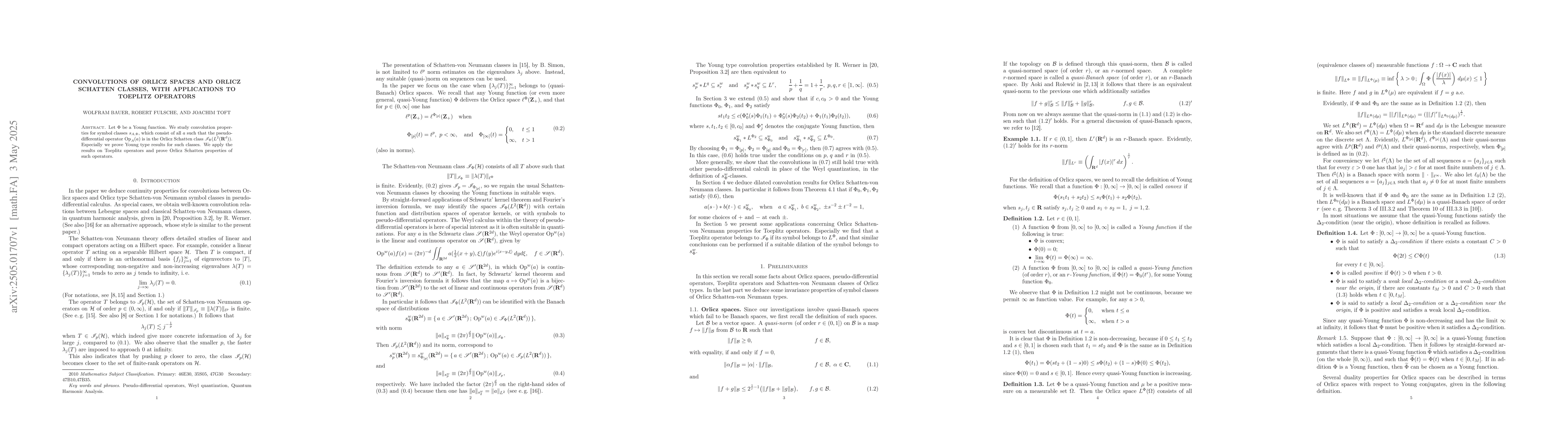 Thumbnail for Convolutions of Orlicz spaces and Orlicz Schatten classes, with
  applications to Toeplitz operators