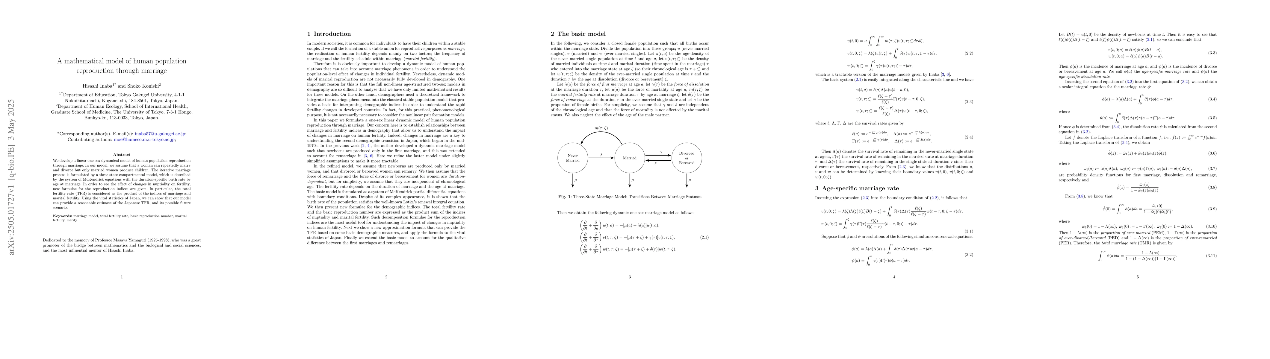 Thumbnail for A mathematical model of human population reproduction through marriage