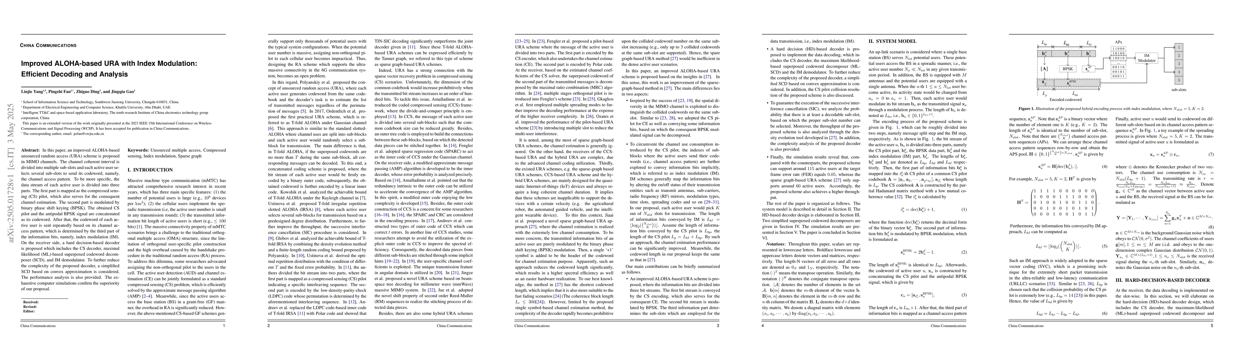 Thumbnail for Improved ALOHA-based URA with Index Modulation: Efficient Decoding and
  Analysis