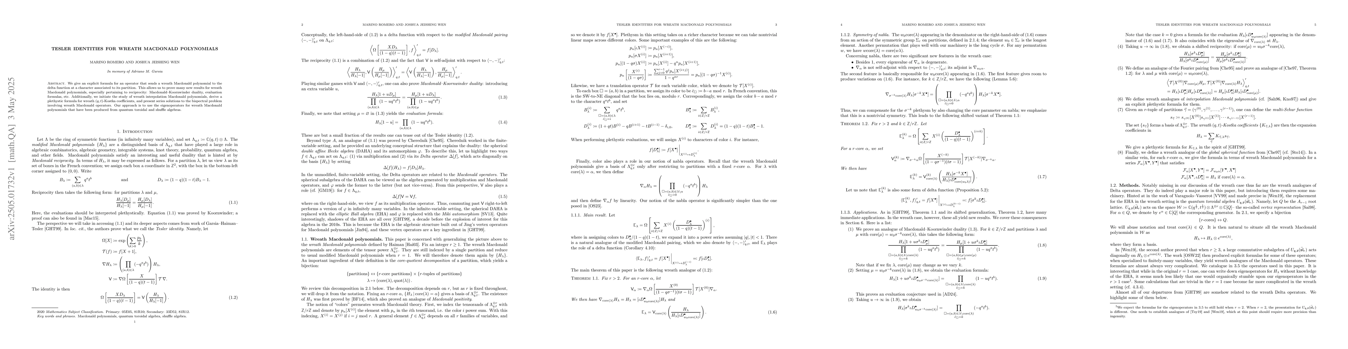 Thumbnail for Tesler identities for wreath Macdonald polynomials