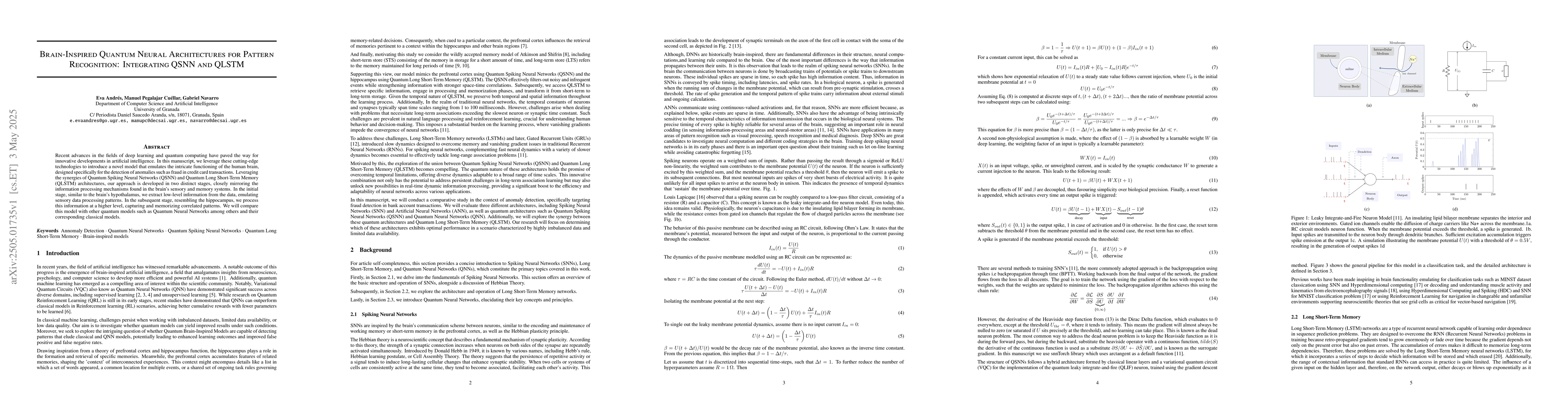 Thumbnail for Brain-Inspired Quantum Neural Architectures for Pattern Recognition:
  Integrating QSNN and QLSTM