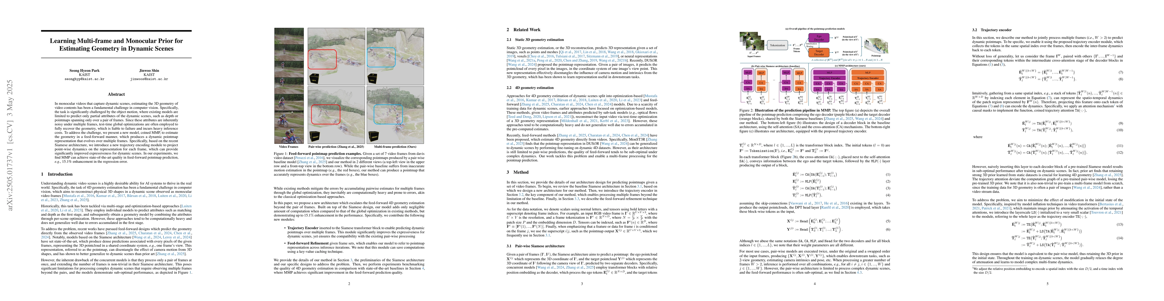 Thumbnail for Learning Multi-frame and Monocular Prior for Estimating Geometry in
  Dynamic Scenes