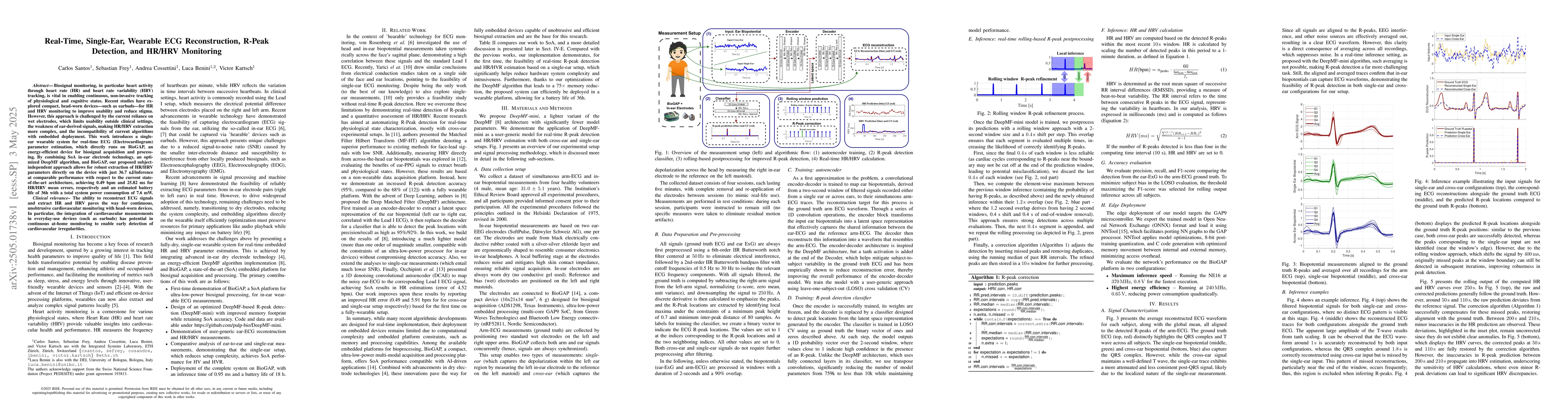 Thumbnail for Real-Time, Single-Ear, Wearable ECG Reconstruction, R-Peak Detection,
  and HR/HRV Monitoring