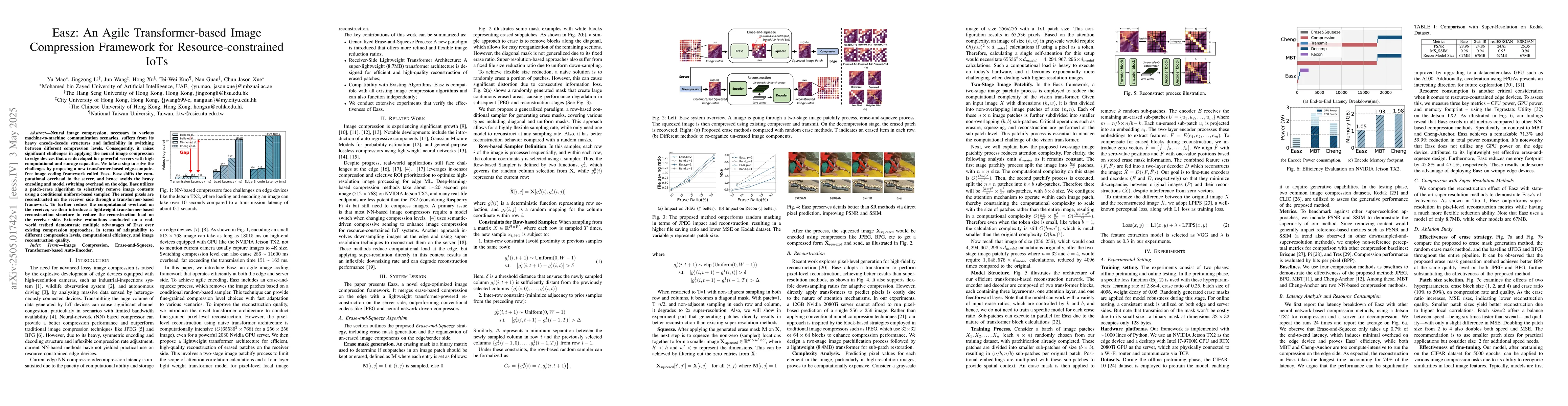 Thumbnail for Easz: An Agile Transformer-based Image Compression Framework for
  Resource-constrained IoTs
