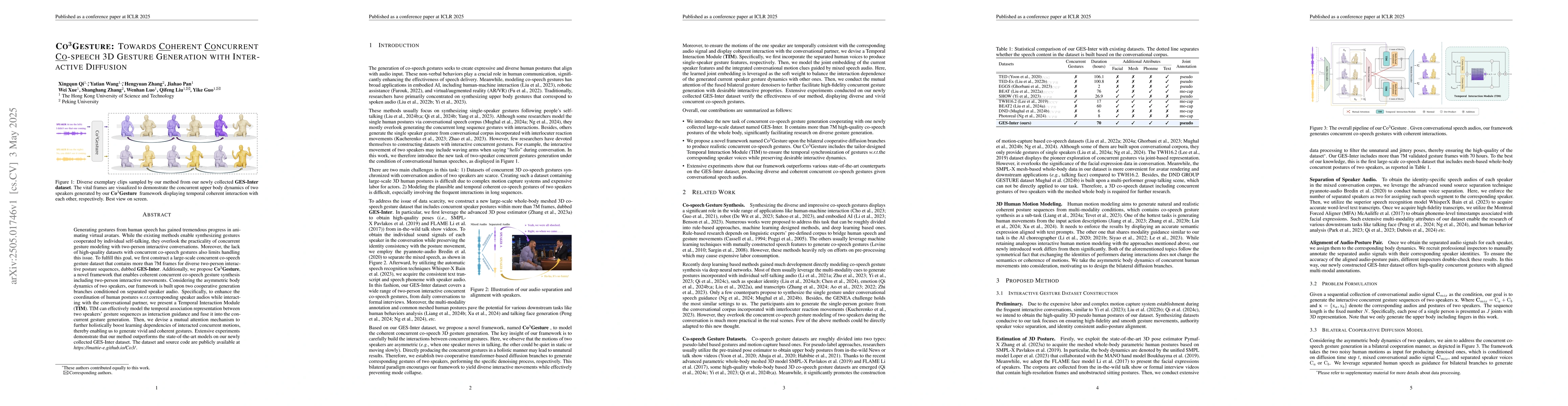Thumbnail for Co$^{3}$Gesture: Towards Coherent Concurrent Co-speech 3D Gesture
  Generation with Interactive Diffusion