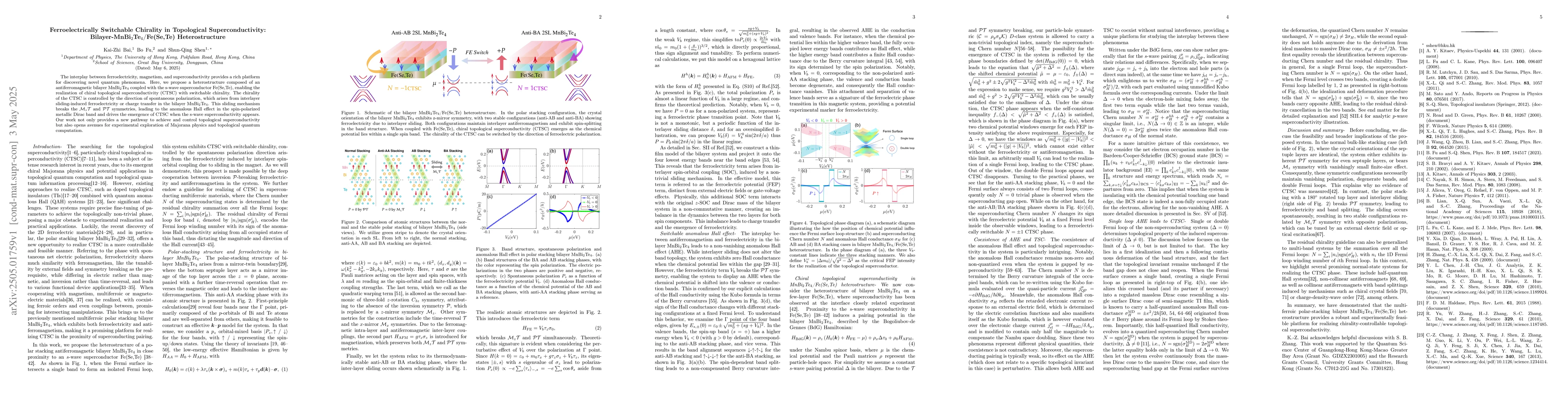 Thumbnail for Ferroelectrically Switchable Chirality in Topological Superconductivity:
  Bilayer-MnBi2Te4/Fe(Se,Te) Heterostructure