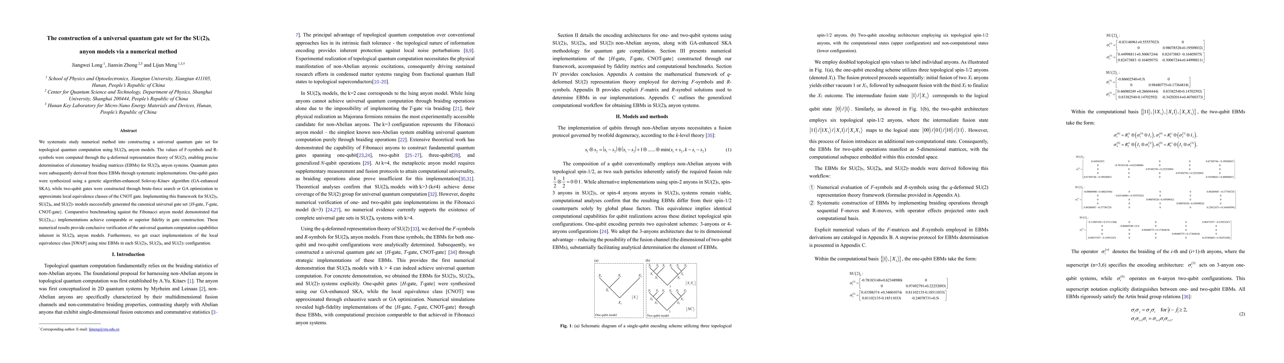 Thumbnail for The construction of a universal quantum gate set for the SU(2)k anyon
  models via a numerical method
