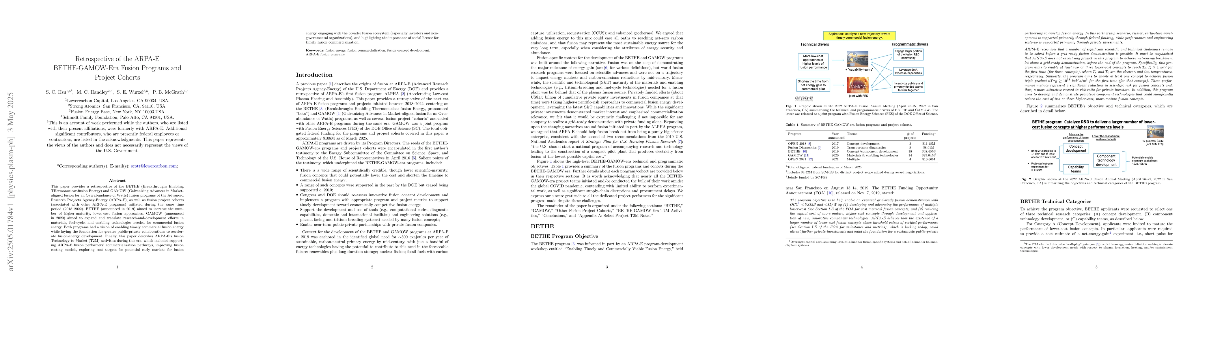 Thumbnail for Retrospective of the ARPA-E BETHE-GAMOW-Era Fusion Programs and Project
  Cohorts
