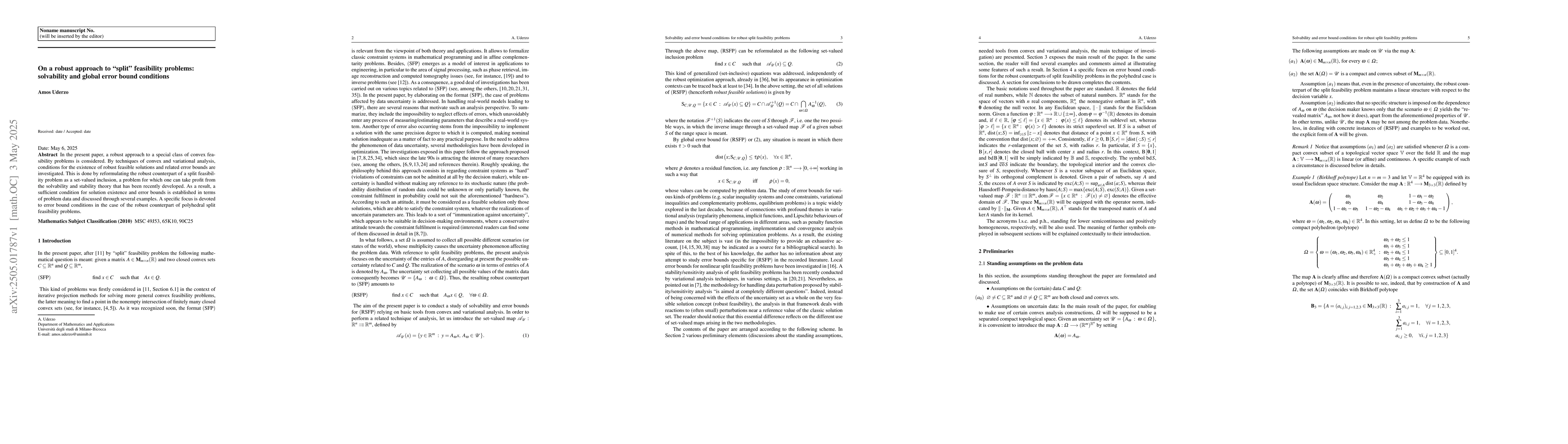 Thumbnail for On a robust approach to "split" feasibility problems: solvability and
  global error bound conditions