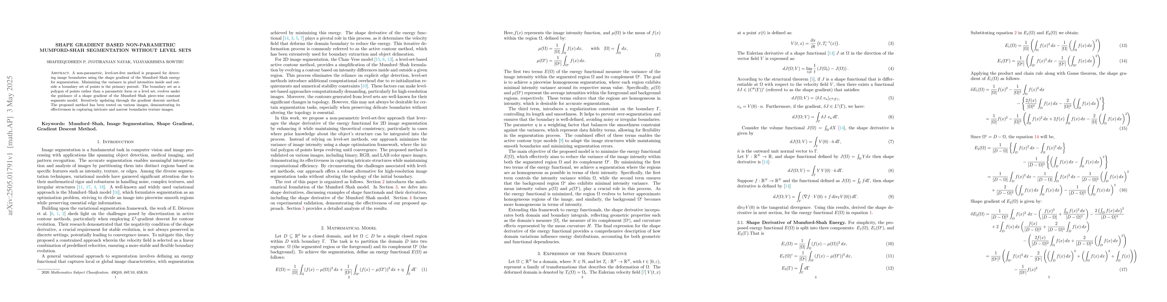 Thumbnail for Shape Gradient Based Non-Parametric Mumford-Shah Segmentation Without
  Level Sets
