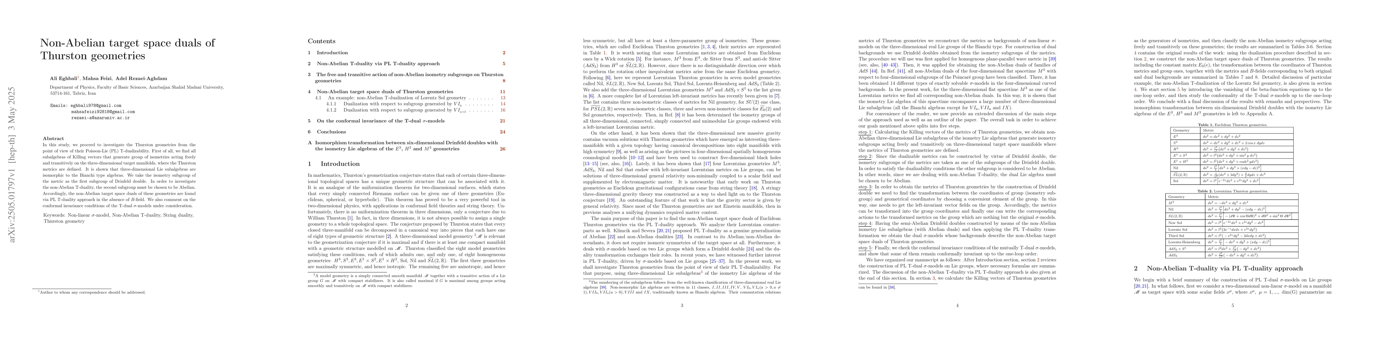 Thumbnail for Non-Abelian target space duals of Thurston geometries