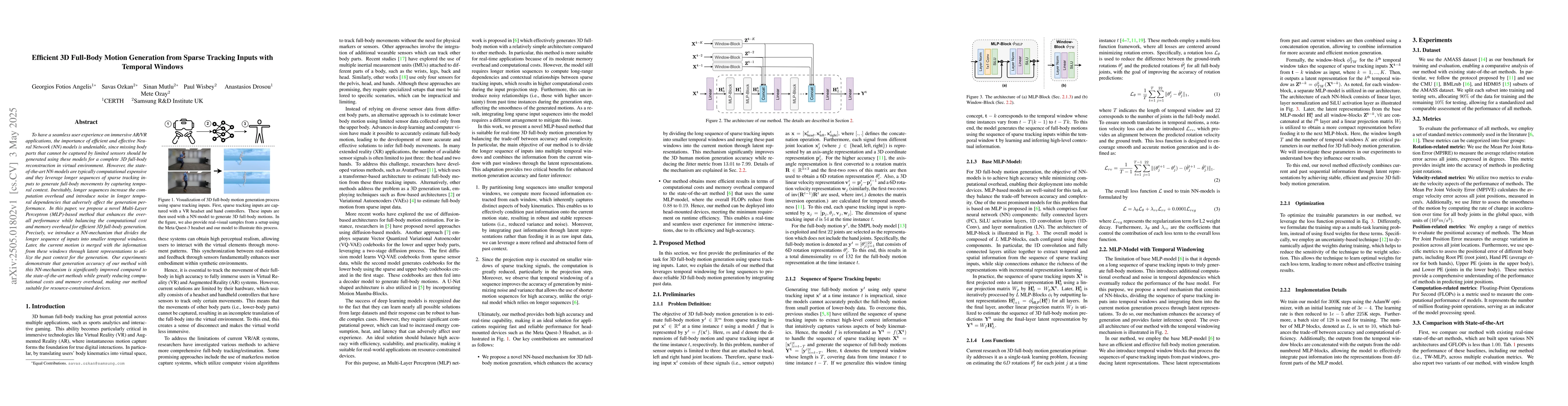 Thumbnail for Efficient 3D Full-Body Motion Generation from Sparse Tracking Inputs
  with Temporal Windows
