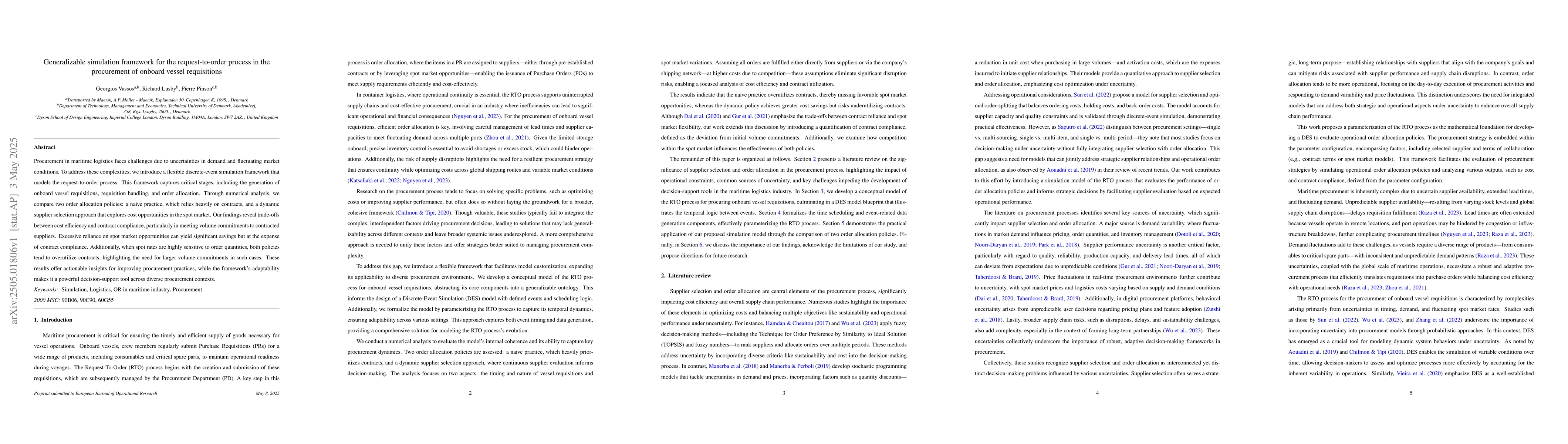 Thumbnail for Generalizable simulation framework for the request-to-order process in
  the procurement of onboard vessel requisitions