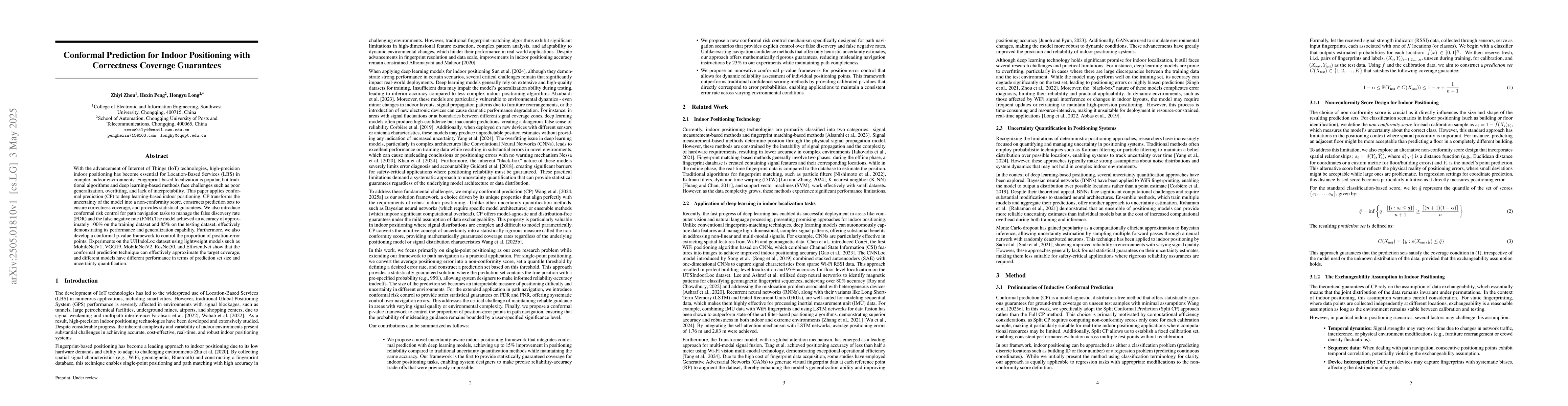 Thumbnail for Conformal Prediction for Indoor Positioning with Correctness Coverage
  Guarantees