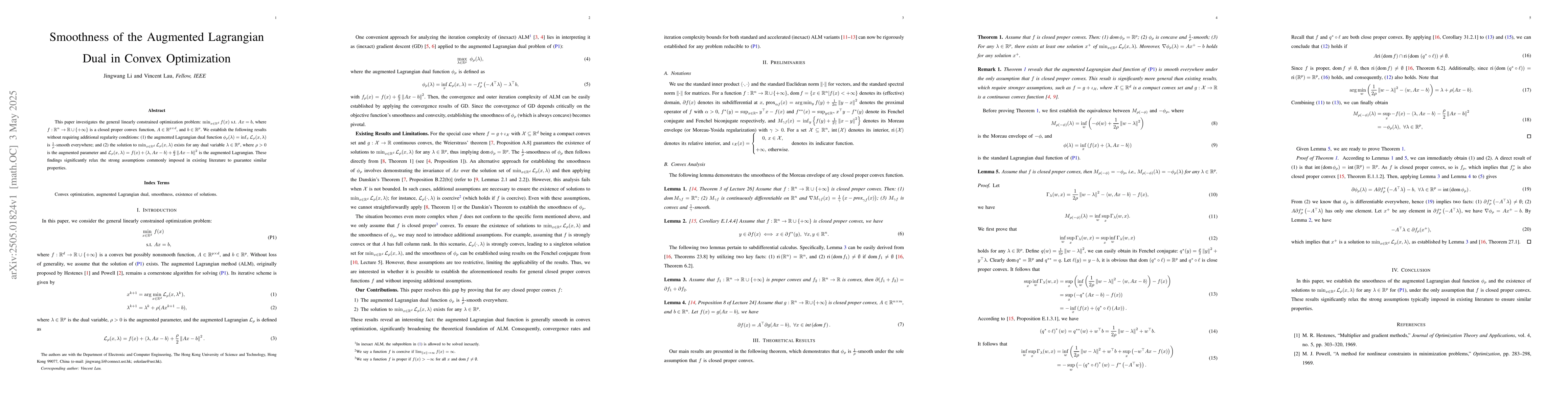 Thumbnail for Smoothness of the Augmented Lagrangian Dual in Convex Optimization
