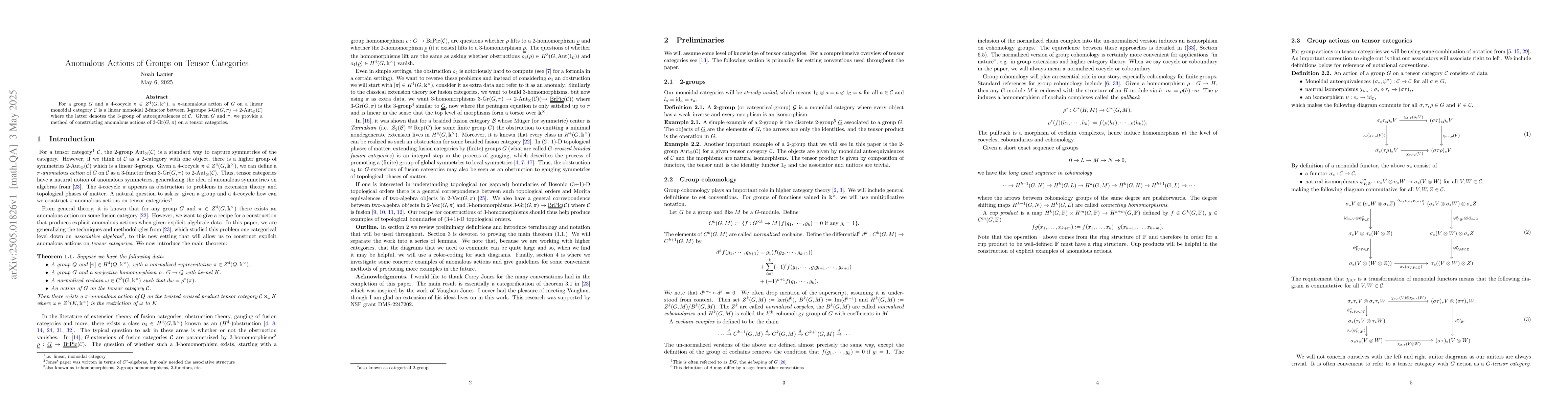 Thumbnail for Anomalous Actions of Groups on Tensor Categories