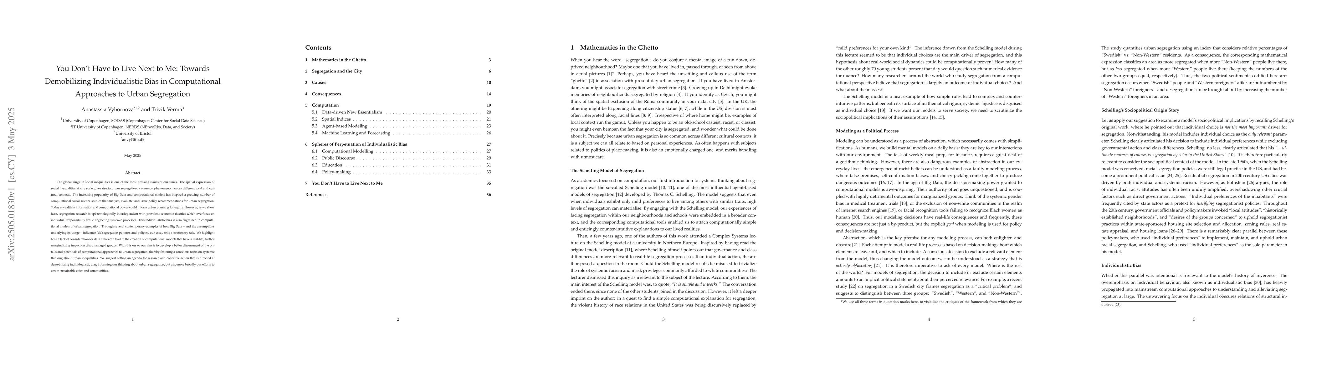 Thumbnail for You Don't Have to Live Next to Me: Towards Demobilizing Individualistic
  Bias in Computational Approaches to Urban Segregation