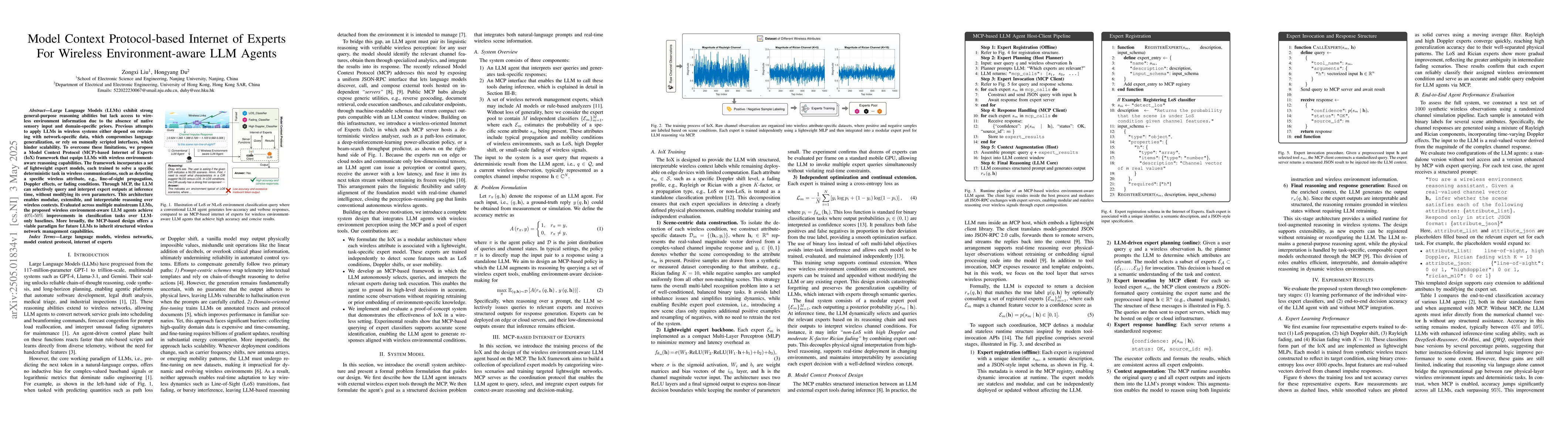 Thumbnail for Model Context Protocol-based Internet of Experts For Wireless
  Environment-aware LLM Agents