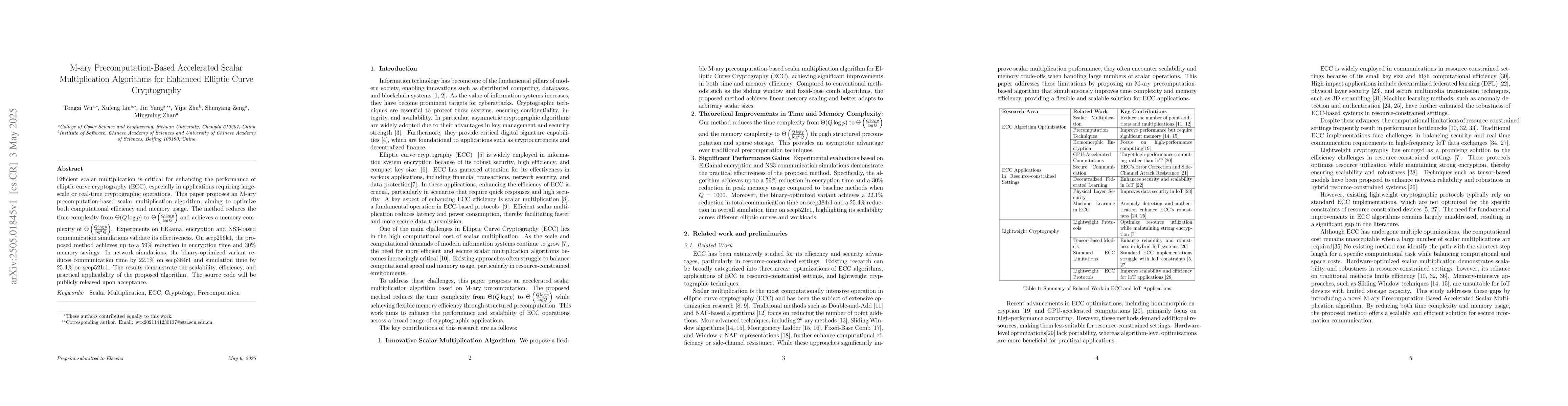 Thumbnail for M-ary Precomputation-Based Accelerated Scalar Multiplication Algorithms
  for Enhanced Elliptic Curve Cryptography