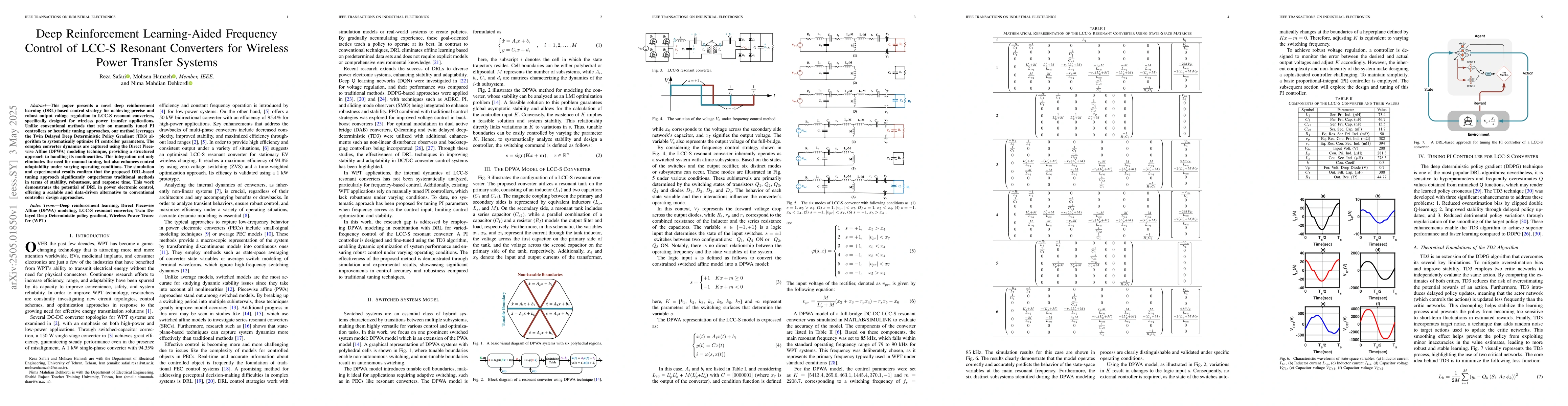 Thumbnail for Deep Reinforcement Learning-Aided Frequency Control of LCC-S Resonant
  Converters for Wireless Power Transfer Systems