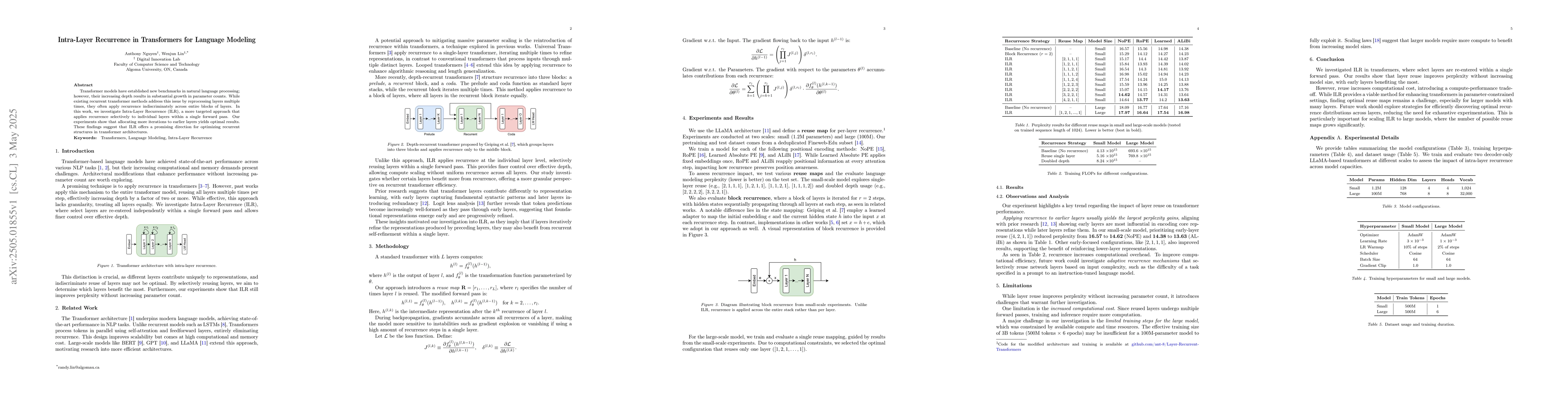 Thumbnail for Intra-Layer Recurrence in Transformers for Language Modeling
