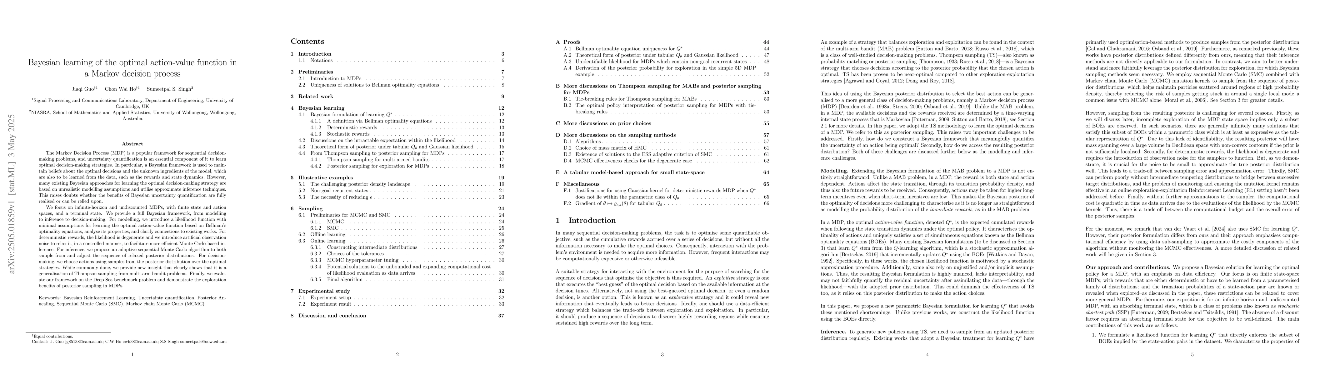 Thumbnail for Bayesian learning of the optimal action-value function in a Markov
  decision process