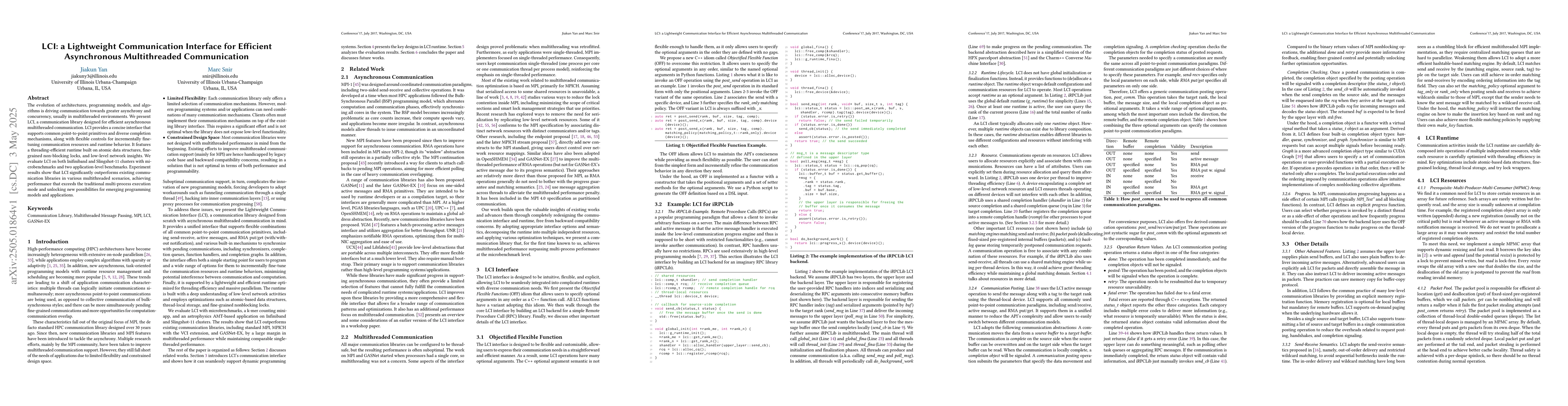 Thumbnail for LCI: a Lightweight Communication Interface for Efficient Asynchronous
  Multithreaded Communication