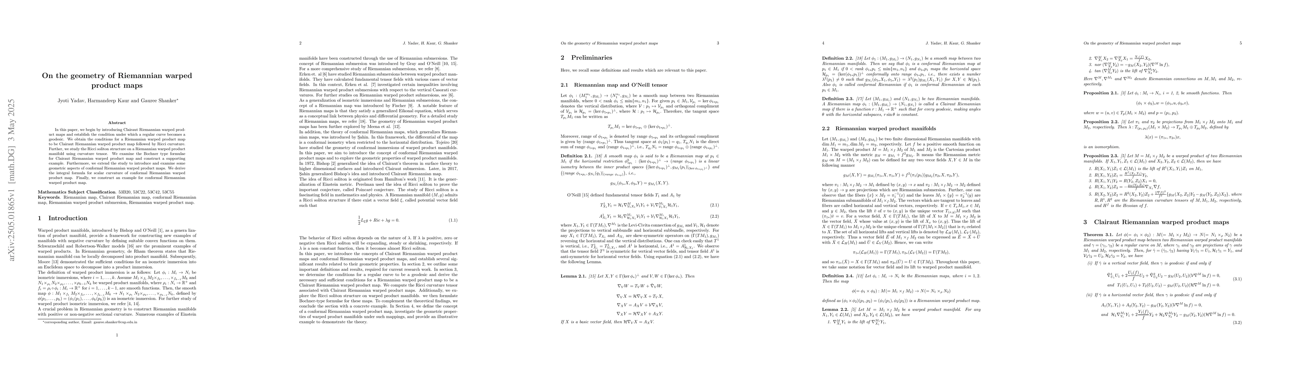 Thumbnail for On the geometry of Riemannian warped product maps