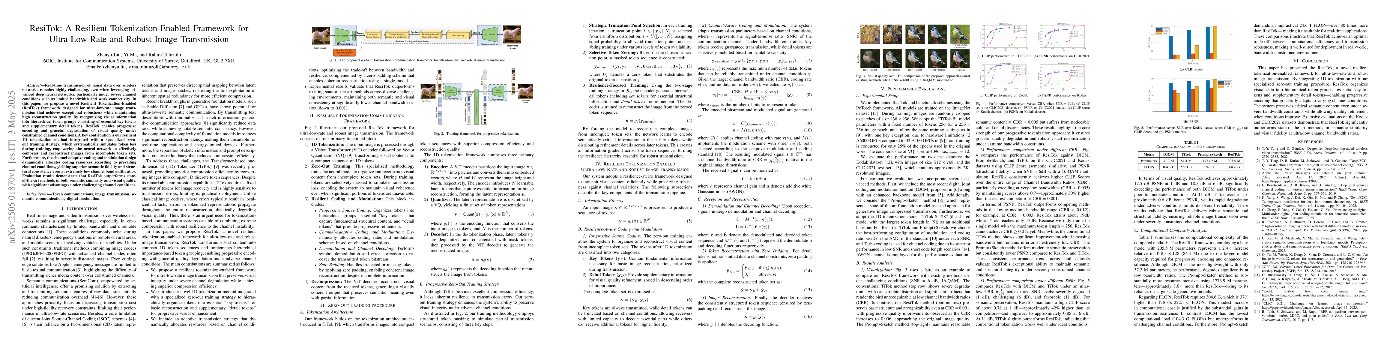 Thumbnail for ResiTok: A Resilient Tokenization-Enabled Framework for Ultra-Low-Rate
  and Robust Image Transmission