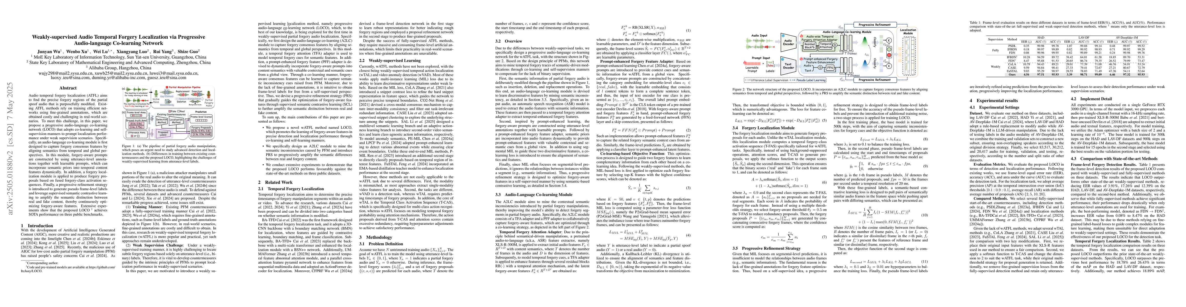 Thumbnail for Weakly-supervised Audio Temporal Forgery Localization via Progressive
  Audio-language Co-learning Network