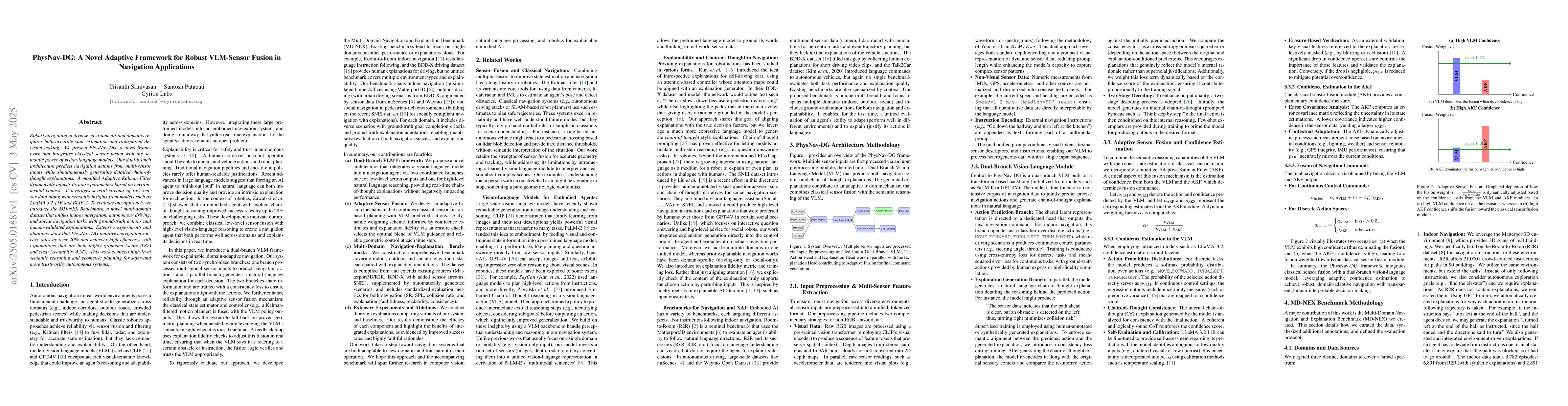 Thumbnail for PhysNav-DG: A Novel Adaptive Framework for Robust VLM-Sensor Fusion in
  Navigation Applications