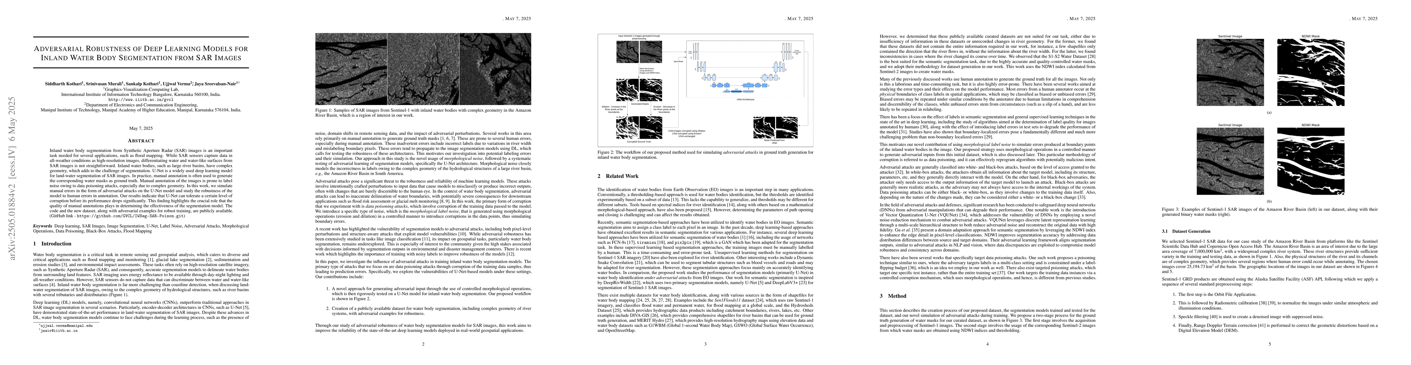 Thumbnail for Adversarial Robustness of Deep Learning Models for Inland Water Body
  Segmentation from SAR Images