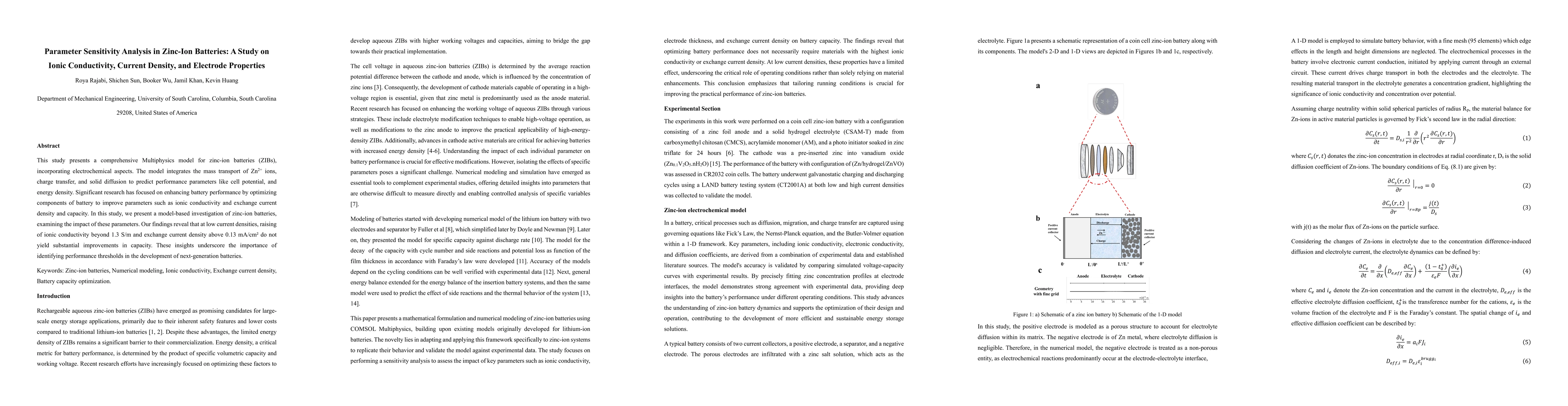Thumbnail for Parameter Sensitivity Analysis in Zinc-Ion Batteries: A Study on Ionic
  Conductivity, Current Density, and Electrode Properties