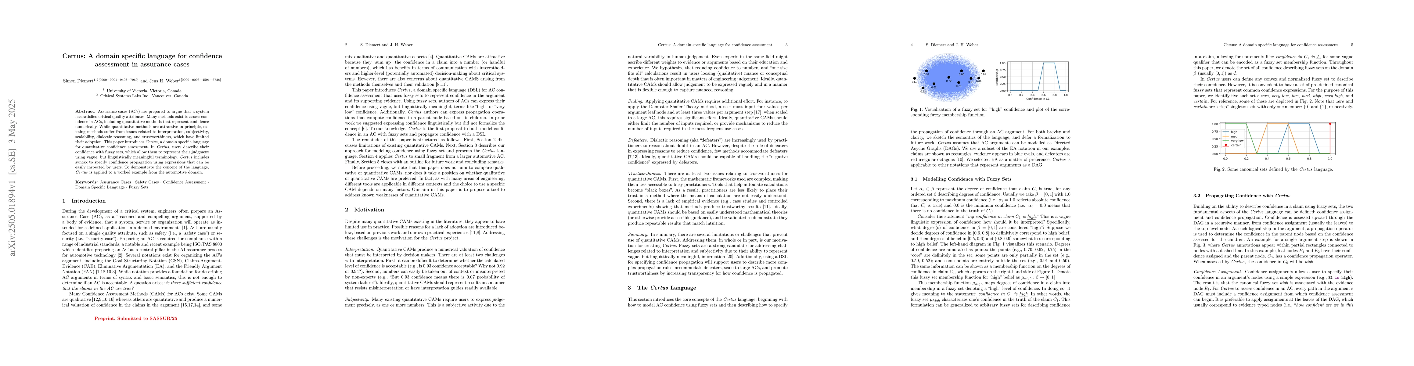 Thumbnail for Certus: A domain specific language for confidence assessment in
  assurance cases