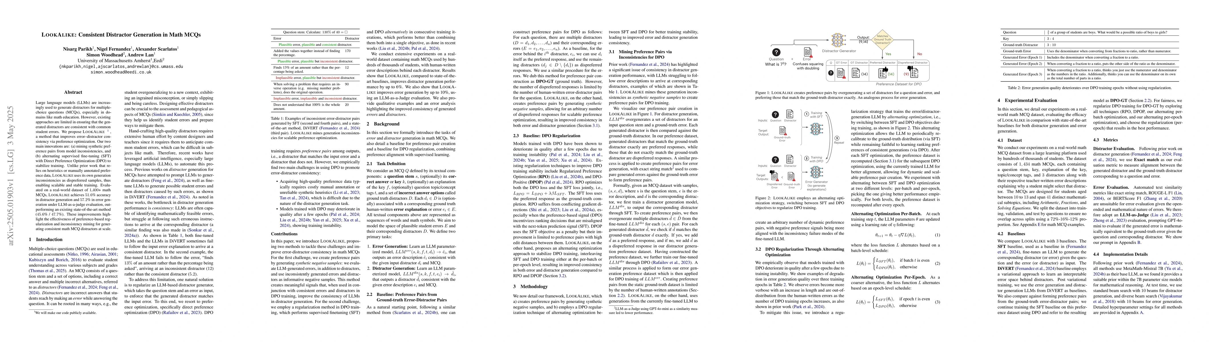 Thumbnail for LookAlike: Consistent Distractor Generation in Math MCQs