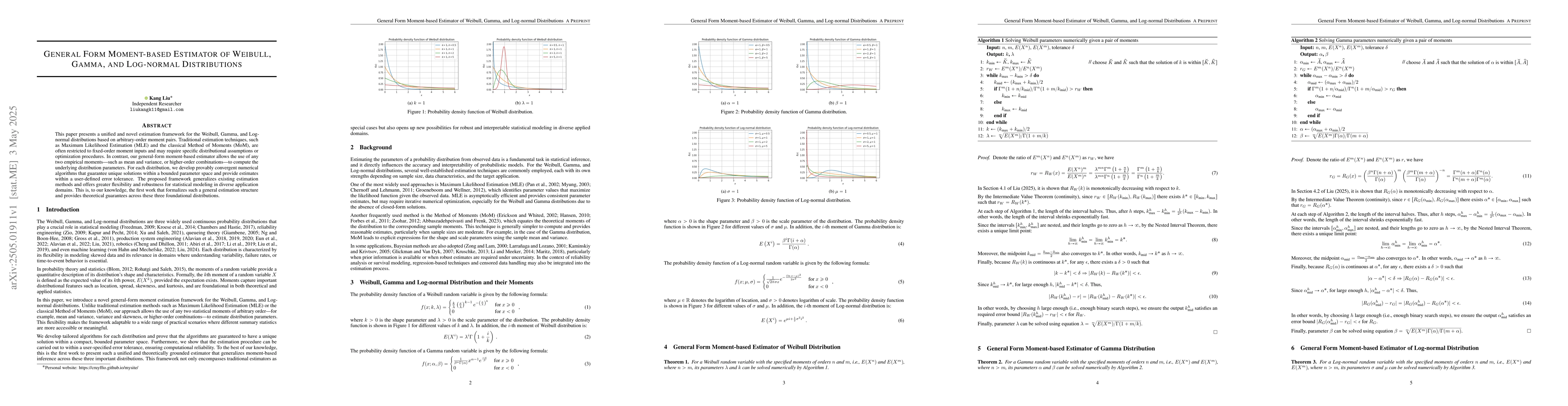 Thumbnail for General Form Moment-based Estimator of Weibull, Gamma, and Log-normal
  Distributions