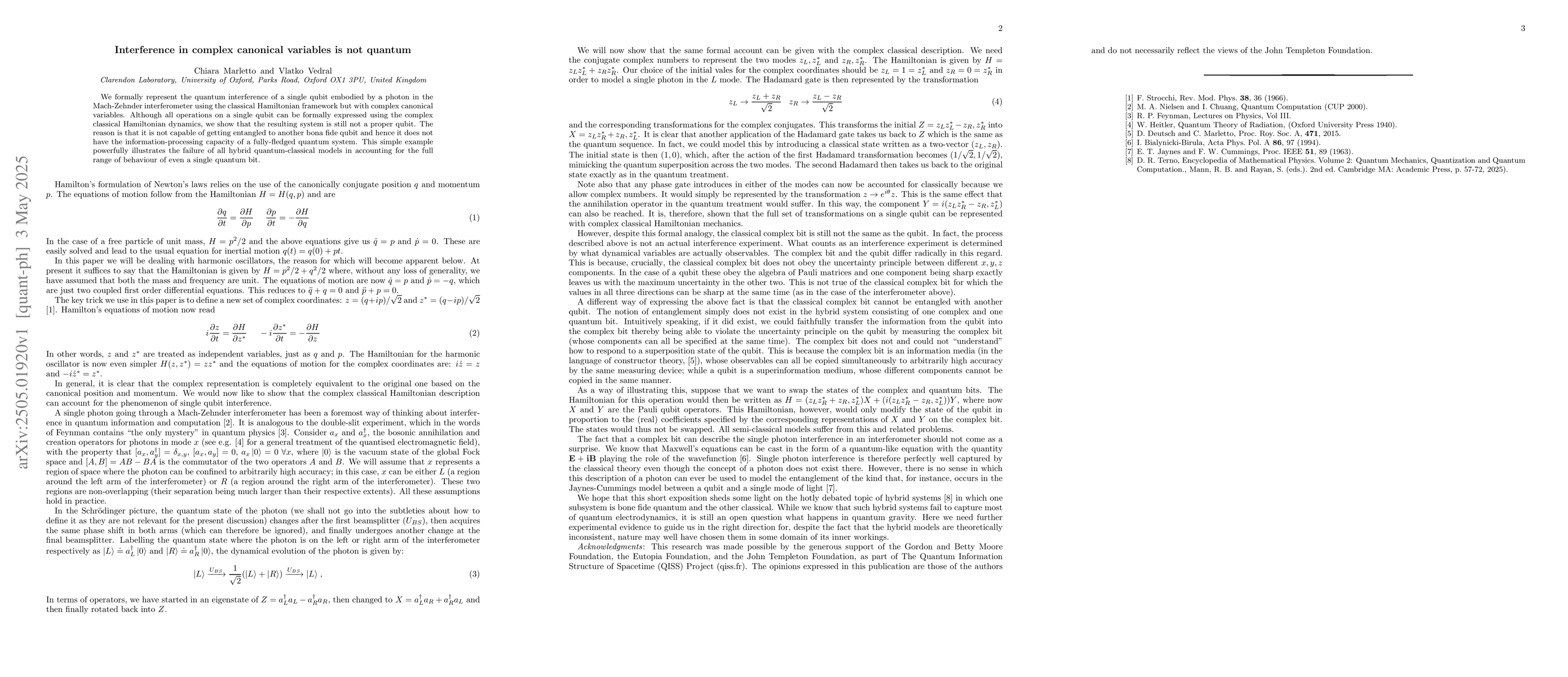Thumbnail for Interference in complex canonical variables is not quantum