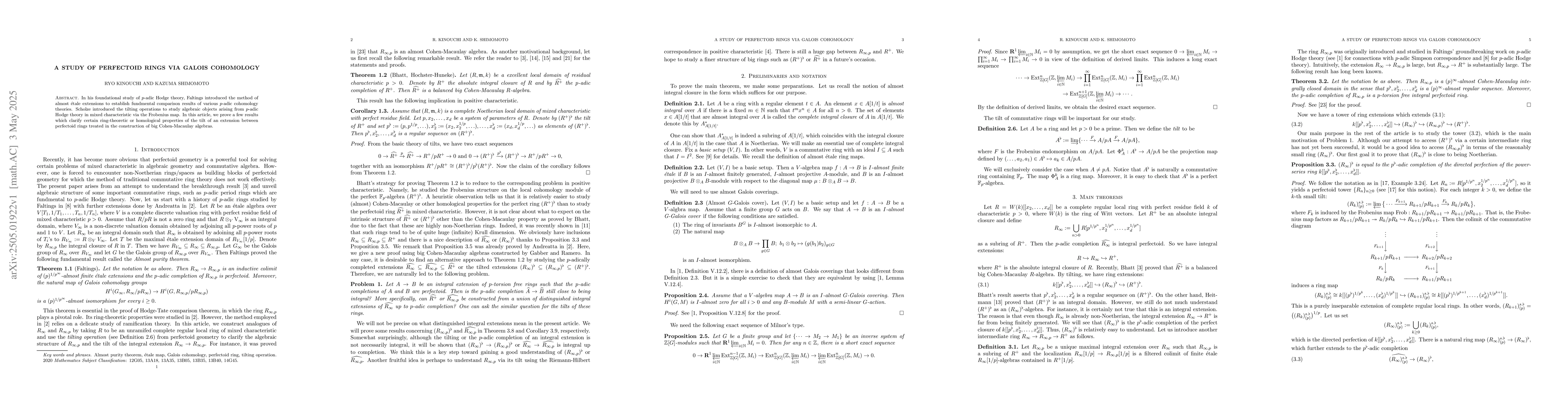 Thumbnail for A study of perfectoid rings via Galois cohomology