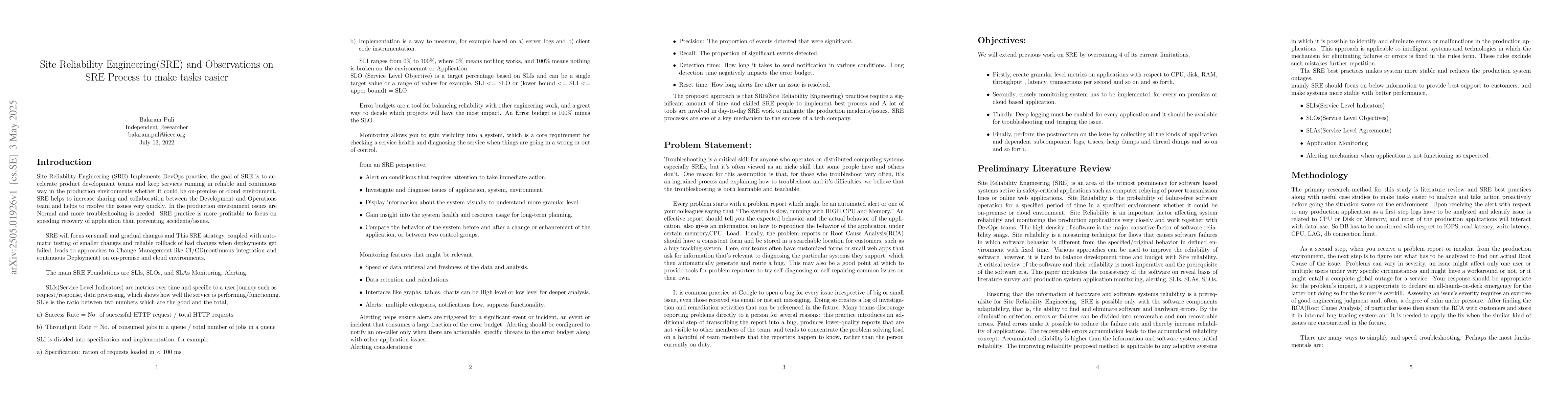Thumbnail for Site Reliability Engineering (SRE) and Observations on SRE Process to
  Make Tasks Easier