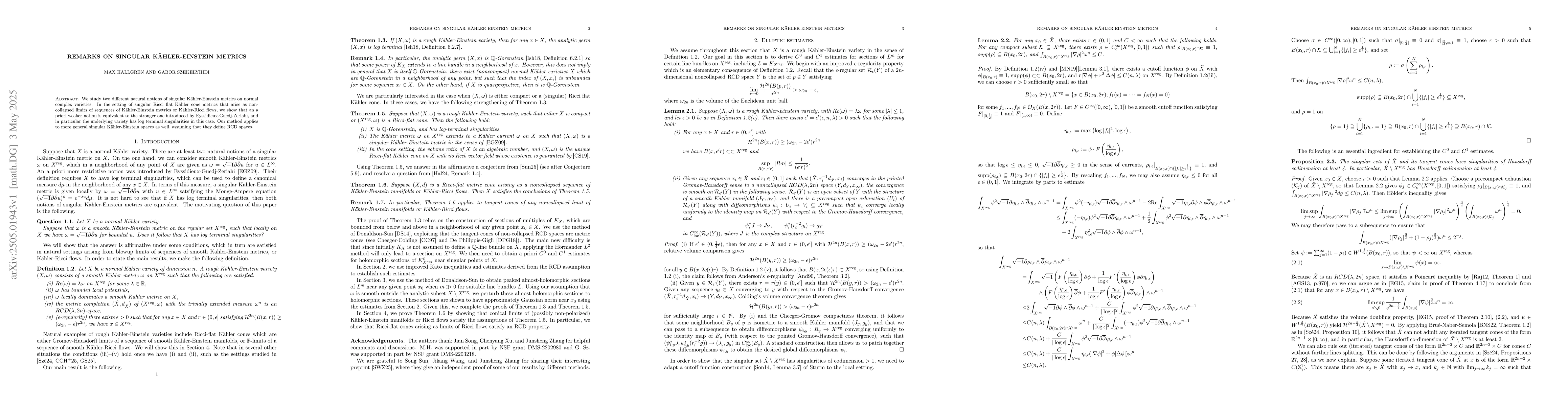 Thumbnail for Remarks on Singular Kähler-Einstein Metrics