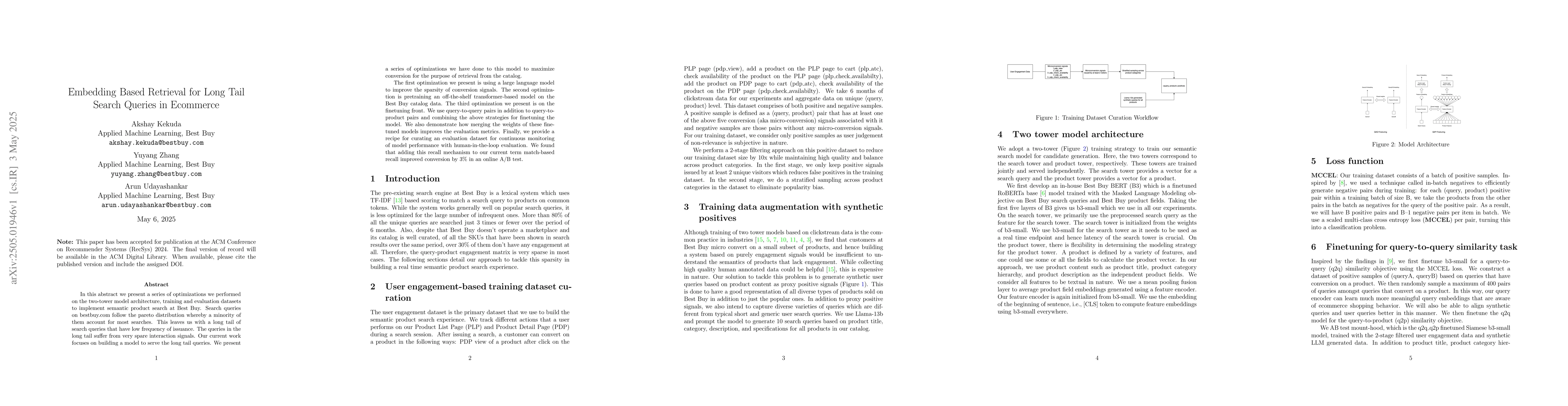 Thumbnail for Embedding based retrieval for long tail search queries in ecommerce