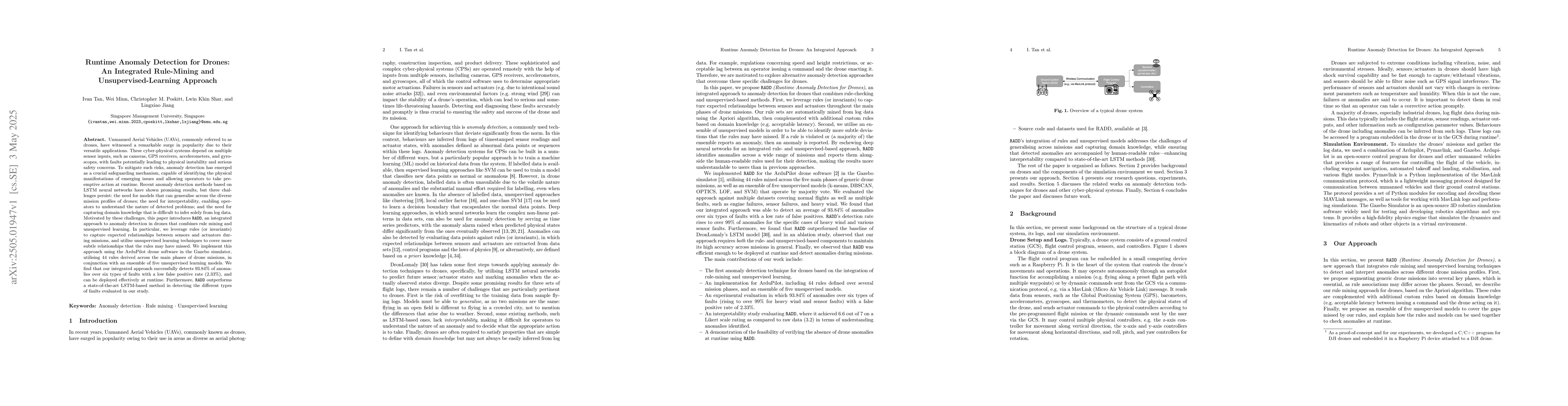 Thumbnail for Runtime Anomaly Detection for Drones: An Integrated Rule-Mining and
  Unsupervised-Learning Approach
