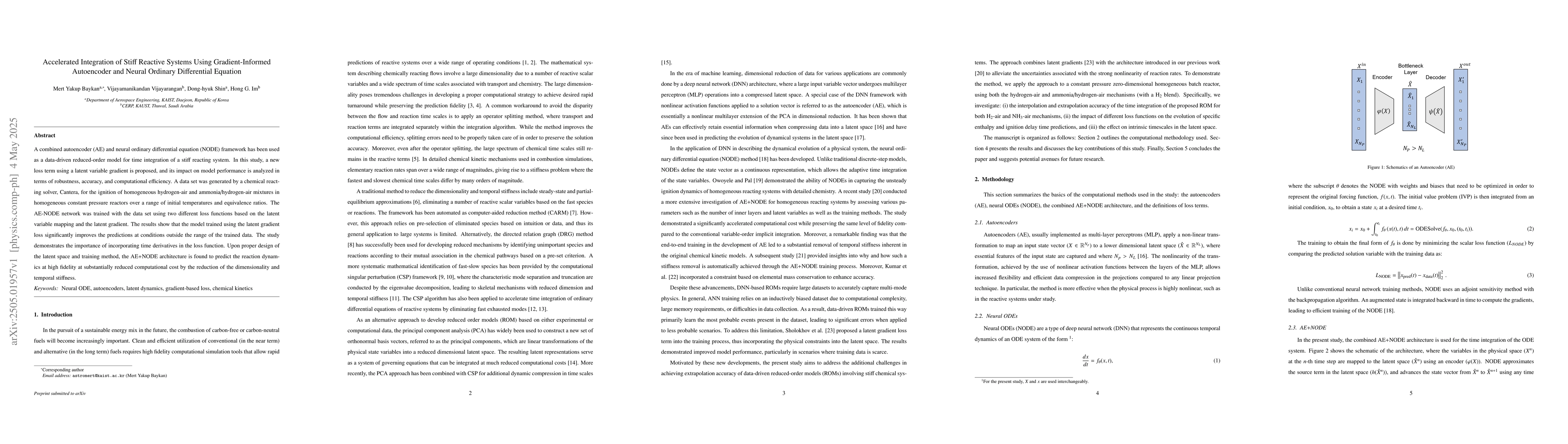 Thumbnail for Accelerated Integration of Stiff Reactive Systems Using
  Gradient-Informed Autoencoder and Neural Ordinary Differential Equation