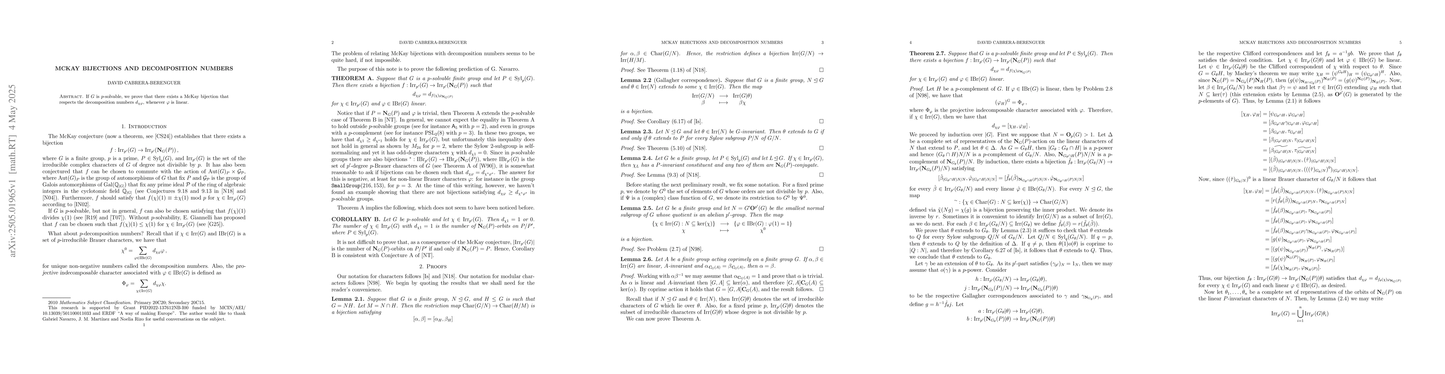 Thumbnail for McKay bijections and decomposition numbers