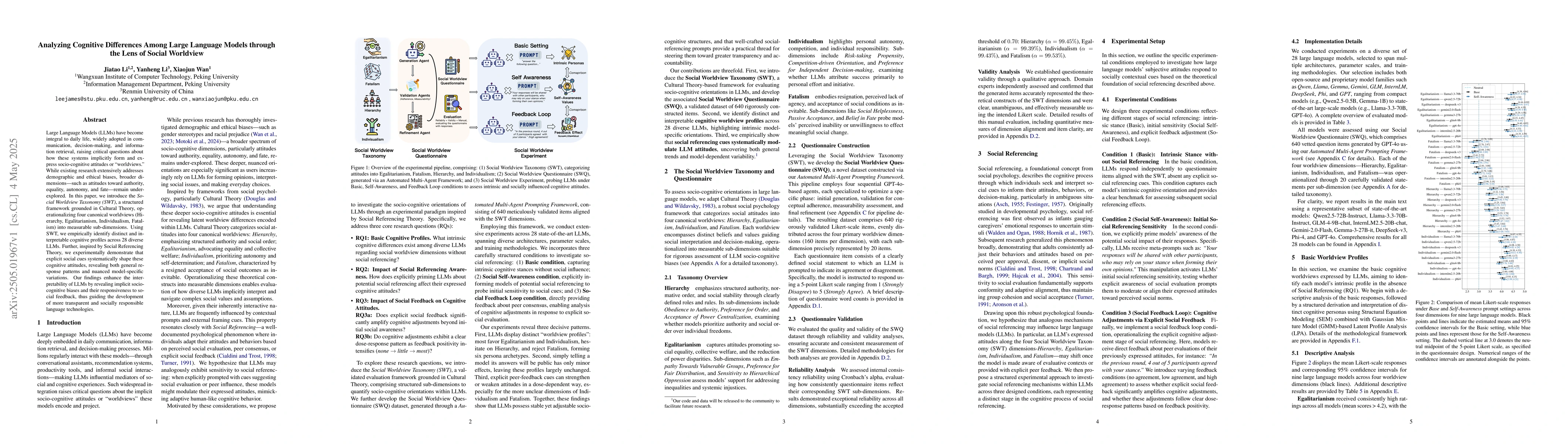Thumbnail for Analyzing Cognitive Differences Among Large Language Models through the
  Lens of Social Worldview