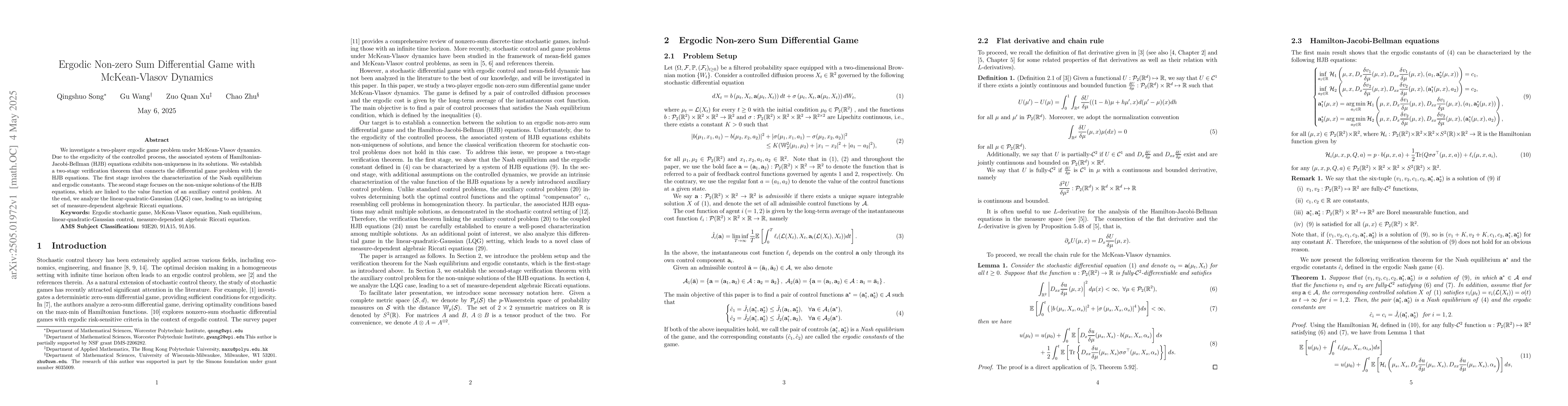 Thumbnail for Ergodic Non-zero Sum Differential Game with McKean-Vlasov Dynamics